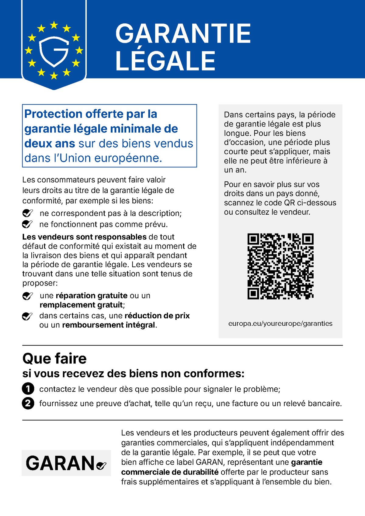 Avis UE relatif au droit à la garantie légale
